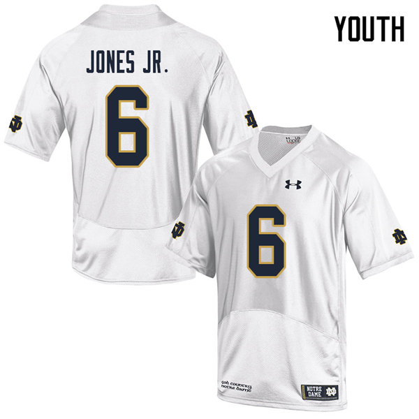 Youth NCAA Notre Dame Fighting Irish #6 Tony Jones Jr. Stitched College Under Armour Authentic White Football Jersey GS10C53LM